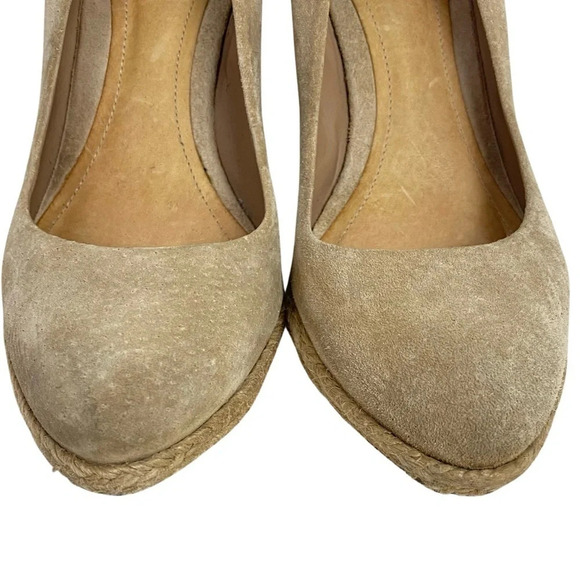 Schutz Espadrille Wedges Shoes Womens 6.5 Nude Tan Neutral Suede Heels Round Toe - Picture 4 of 9